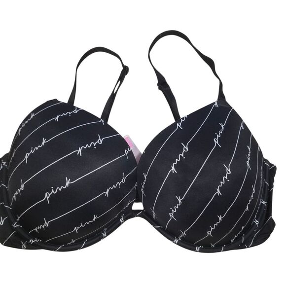 Black Bra with White Script by PINK Victoria's Secret - Picture 1 of 6
